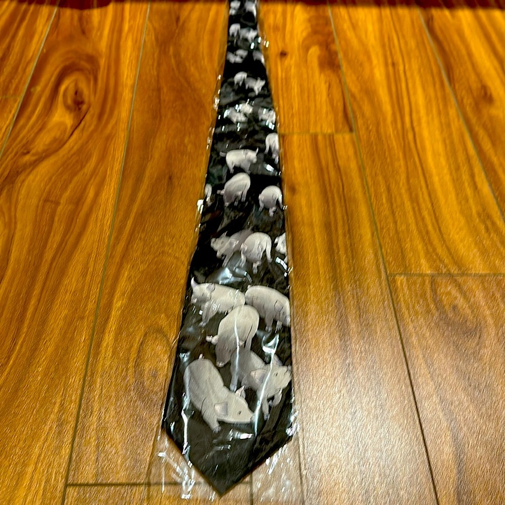 Black and Grey pig Necktie. New in original packaging